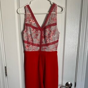 Adelyn Rae Red and Pink Floral Lace Jumpsuit
